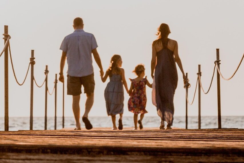 family, walk, beach, holding hands, walking, baby, kids, children, love, adorable, childhood, dad, mom, mother, father, parents, sunset, together, bonding, nature, leisure, happiness, vacation, holiday, portrait, family portrait